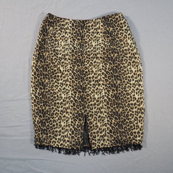 Allison Tayor Skirt Women 6 Silk Leopard Print Beaded Fringe Coquette Maximalist - Picture 2 of 9